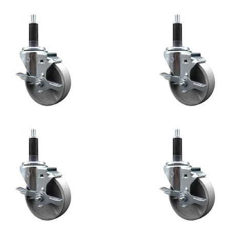 Service Caster 4'' Semi Steel Swivel 1'' Expanding Stem Caster Set with Brake, 4PK SCC-EX20S414-SSS-TLB-1-4